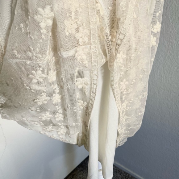 Womens Floral Embroidered Midi Ivory Dress - Picture 7 of 9